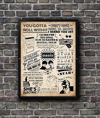 Buy Oasis Lyric Poster Doodle Song Print Band Merch Wall Art Home Decor Vintage Gift • 10.95£