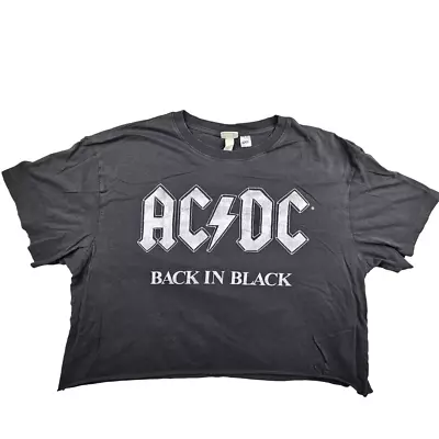 Buy H&M AC/DC Back In Black Cut Off Crop T Shirt Size L Womens Graphic Band Tee • 14.99£