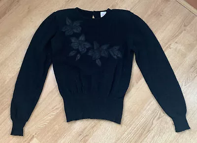 Buy Vintage St Michael Lambswool Angora Beaded Black  Embellished Jumper. Size 12 • 14.99£