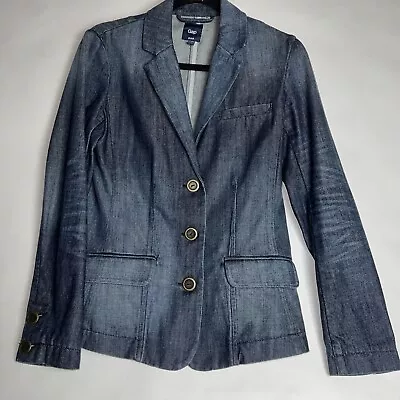 Buy GAP~Womens Size S Blue Med Wash Denim Jean Blazer Jacket Long Sleeve 100%Cotton • 23.68£
