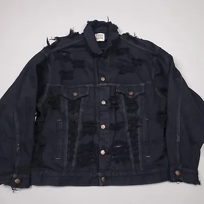 Buy VTG Levis Furst Of A Kind Destroyed Distressed Grunge Black Trucker Jacket XL • 51.87£
