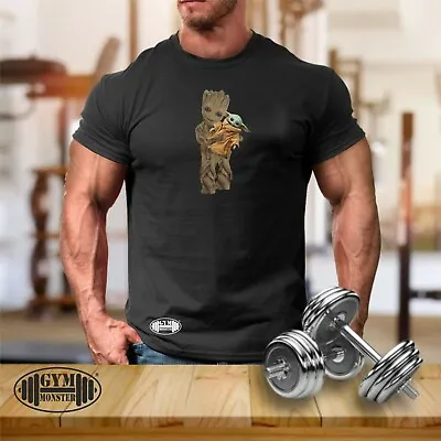 Buy Baby Yoda Groot T Shirt Gym Clothing Bodybuilding Workout Exercise MMA Men Top • 10.99£