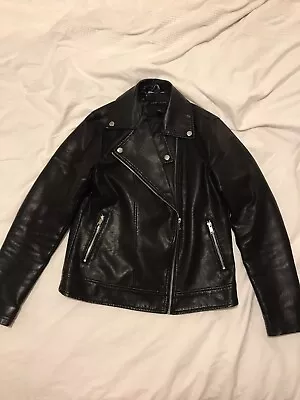 Buy Ladies Destroyed Well Worn Leather Look  Biker Jacket - Size 10 • 5£
