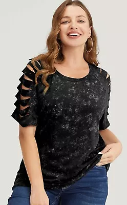 Buy BloomChic Solid Cut Out Mineral Wash Raglan Sleeve T-shirt Black Size 22/24 3X • 17.99£