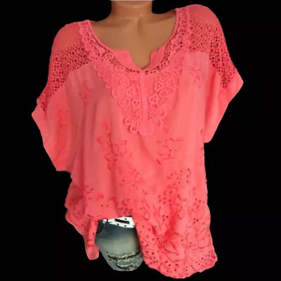Buy Womens Summer V Neck Tee Tops Ladies Casual Loose Floral Short Sleeve T-Shirts • 8.99£