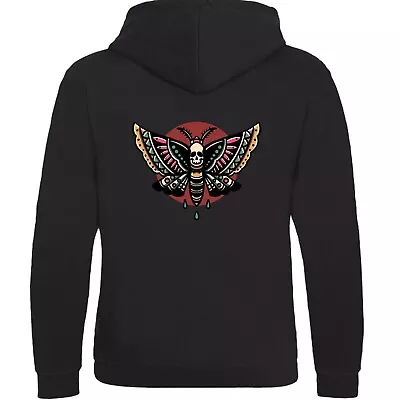 Buy Deaths Head Hawks Moth Tattoo Style Hoodie, Skull Moth, Butterfly Tee Hodded Top • 23.95£