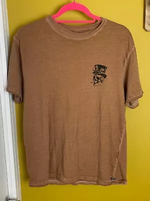 Buy Volcom Stone Brown T Shirt With Skull Print Front & Back - Size M - Distressed • 12£