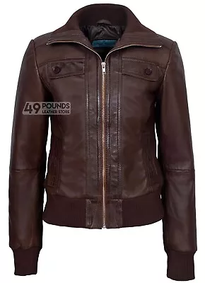 Buy Ladies Brown Napa Bomber Biker Real Fashion Trendy Deluxe Leather Jacket 232 • 41.65£