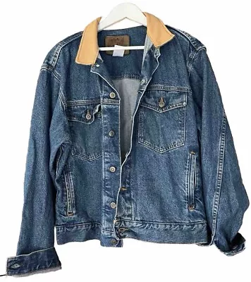 Buy Mens Vintage Schaefer Denim Jacket With Genuine Leather Collar Size Medium • 64.99£