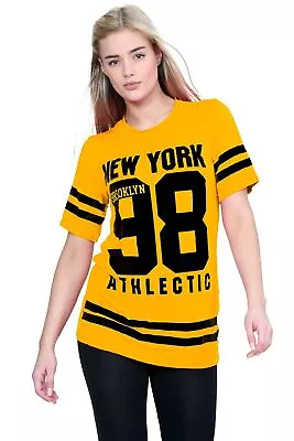 Buy Ladies Oversized T Shirt Varsity NewYork 98 Brooklyn Stripe T-Shirt Baseball Top • 5.50£