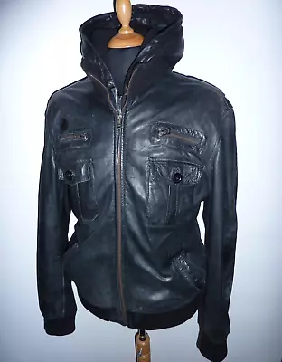 Buy Men's Heeli Leather Jacket Black Flying Bomber Biker Hooded Coat Sz XXXL 3XL 48 • 12.99£