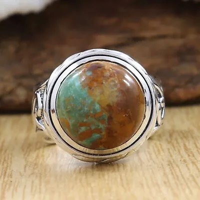 Buy Handmade Sterling Unique Boulder Turquoise Mens Ring In Solid 925 Silver Size-8 • 86.77£