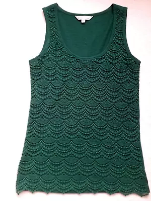 Buy Fat Face Sleeveless Vest Top Dark Green Size 10  Double Layer Lace Crochet Front • 4£