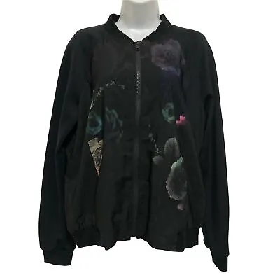 Buy Simply Vera Vera Wang Women Size LARGE Lightweight BLACK Floral Bomber Jacket • 14.93£