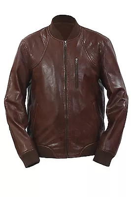 Buy Infinity New Mens Retro Brown Nappa Leather Bomber Slim Fit Varsity Jacket • 53.99£