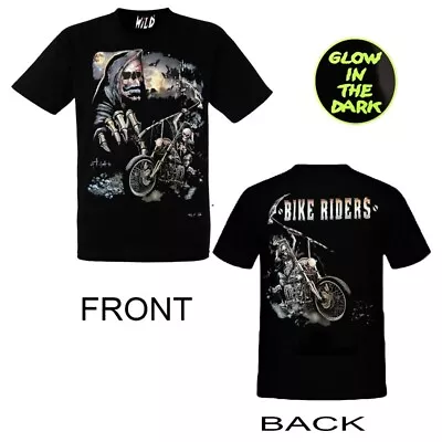 Buy Men Big Size BIKE RIDER Skulls Glow In The Dark Both Side Print T-Shirt • 9.99£