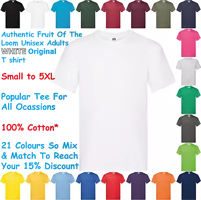 Buy Unisex Mens Womens T Shirt Fruit Of The Loom Original Tee 21 Colours Up To 5XL • 2.35£