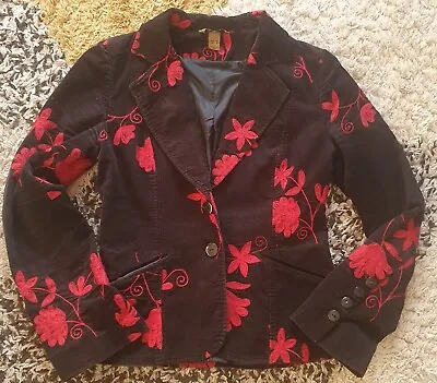 Buy Stunning H&M Black Jacket With Red Flowers, Size UE36 And UK8 • 5.50£
