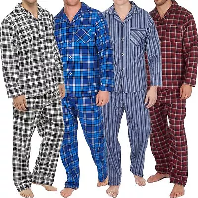 Buy Mens Cotton Pyjamas Check Traditional Button Classic Pyjama Shirt & Bottom Set • 12.99£