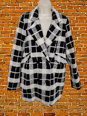 Buy Womens Noisy May Small Black White Soft Safran Check Coat Jacket Double Breasted • 16.99£
