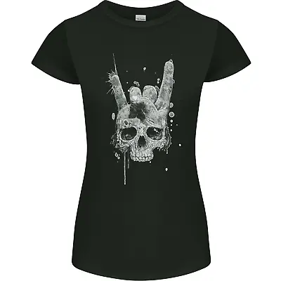 Buy Rock N Roll Music Salute Skull Biker Gothic Womens Petite Cut T-Shirt • 9.99£