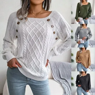 Buy Womens Winter Warm Sweater Square Neck Jumper Ladies Casual Long Pullover Tops • 15.99£
