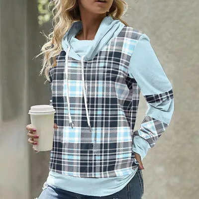 Buy Women Plaid Check Hooded Shirt Sweatshirt Hoodies Pullover Tops Blouse Plus Size • 12.99£