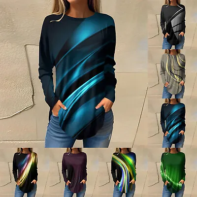 Buy Womens Casual T-Shirts Ladies Long Sleeve Pullover Tops Elegant Art Lines #52 • 19.19£