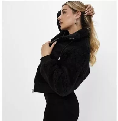 Buy MissGuided Borg Teddy Bomber Jacket Coat Black Size 4 (3XS) Ladies Girls RRP£35 • 11.99£