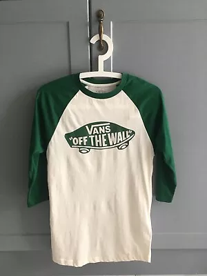 Buy Vans Off The Wall Otw Raglan 3/4 Sleeve T Shirt Antique White Green Slim Fit Xs • 32.80£