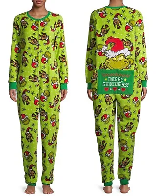 Buy The Grinch Pajamas Womens One Piece Union Suit Drop Seat Back Flap Dr Seuss NEW • 40.59£