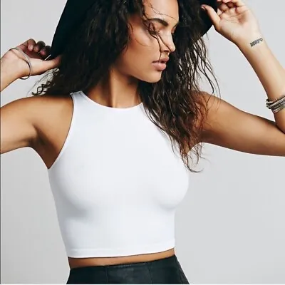 Buy American Apparel White Crop Top Tank Woman Small Bloggers Stretch USA Festival • 28.41£