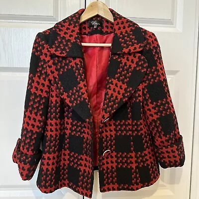Buy Red & Black Checked Houndstooth Jacket. Size 14. Lovely Flattering Cropped Style • 10£