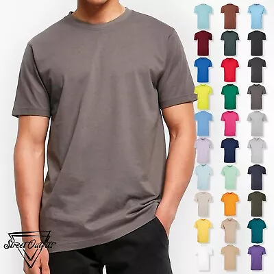 Buy Mens Plain Crew Neck T-Shirt Classic Fine Cotton Jersey Top Relaxed Fit Tshirt • 7.83£