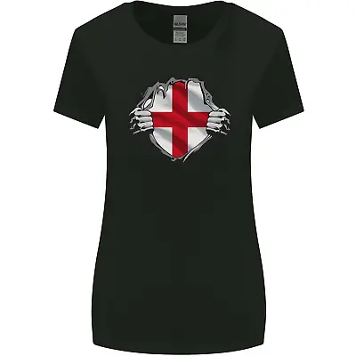 Buy England St Georges Day Flag Gym Ripped Torn Womens Wider Cut T-Shirt • 9.99£