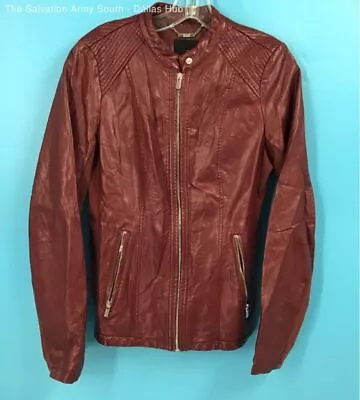 Buy A.n.a. Womens Maroon Faux Leather Zip Jacket Size Small • 11.87£