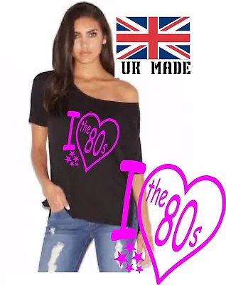 Buy Women`s 80 S SLASH Neck  Off The Shoulder Oversized Tee Shirt  UK Sizes Xs To 5x • 10.99£