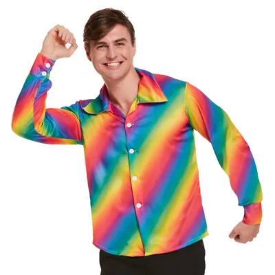 Buy Adult Gay Pride Long Sleeve Button Up Collared Rainbow Shirt - Medium • 6.99£