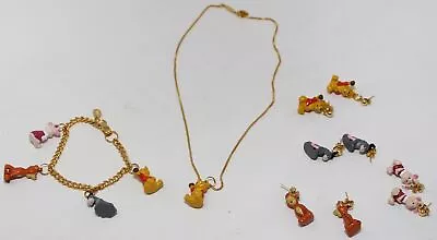 Buy Vintage Winnie The Pooh Jewelry Set Charm Bracelet & Necklace & 4 Pairs Earrings • 93.79£