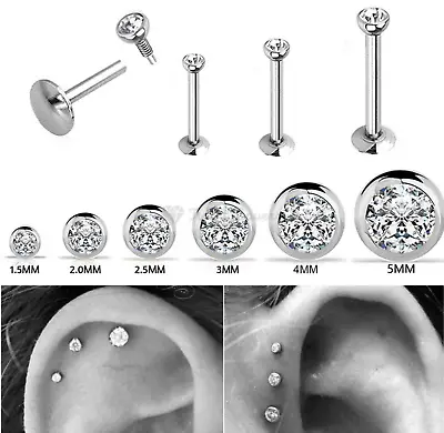 Buy PAIR Surgical Steel Prong Zircon Ear Helix Tragus Lip Stud Cartilage Earrings • 3.49£