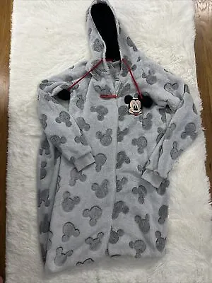Buy Disney Womens Small Gray Mickey Head Bodysuit Pajamas Hooded Fuzzy • 19.19£
