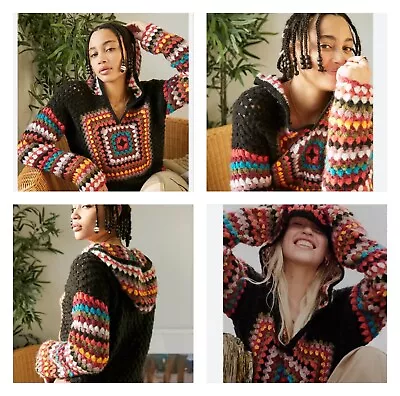 Buy Urban Outfitters Retro 70s Style Rainbow Knit Crochet  Jumper Hoodie Top Size S • 28£