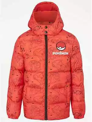 Buy Pokemon Padded Winter Coat School Coat Puffer Jacket Hooded Red Fleece Lined • 43£