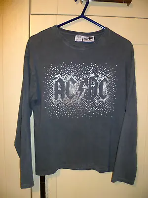 Buy Ac/dc - 2021 Original  Ac/dc Diamante Encrusted  Grey Ladies L/s T-shirt 10/140 • 7.99£