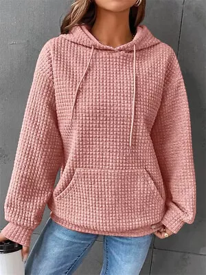 Buy Ladies Plain Long Sleeve Hoodies Holiday Check Jumper Sweatshirt Loose Size 6-18 • 14.49£