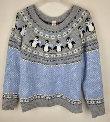 Buy Christmas Sweater Womens XXL 2XL Blue Gray Silver Penguins Fair Isle Soft Cozy • 25.04£