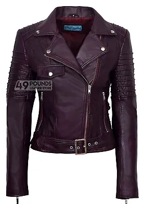 Buy Ladies Cherry Leather Jacket Biker Style 100% Leather Soft Lambskin (4350) • 41.65£