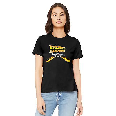 Buy Back To The Future Flaming Delorean Car Women's T Shirt McFly Sci-Fi Movie Merch • 28.02£