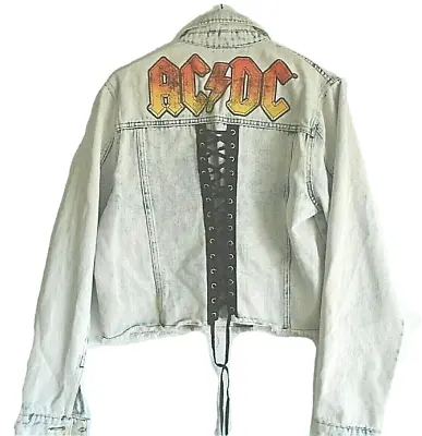 Buy AC/DC Acid Wash Denim Jeans Jacket Women's Size M Blue • 33.77£