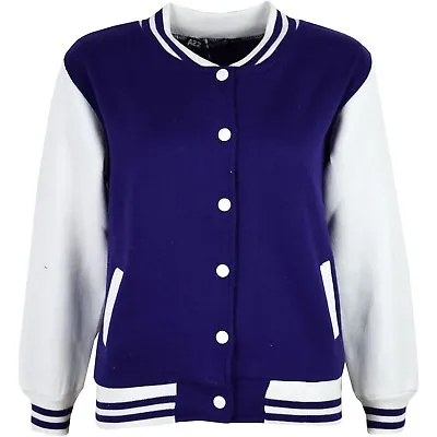 Buy Kids Girls Baseball Purple Jacket Varsity Style Plain School Jacket Top 5-13 Yrs • 11.99£